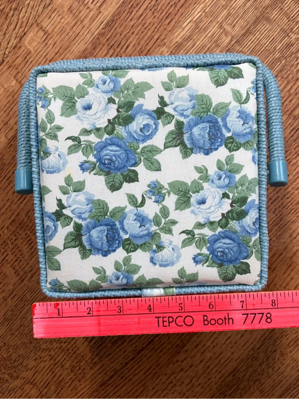 Vintage Floral Quilted Fabric Sewing Box Basket Blue Cottagecore Country Chic